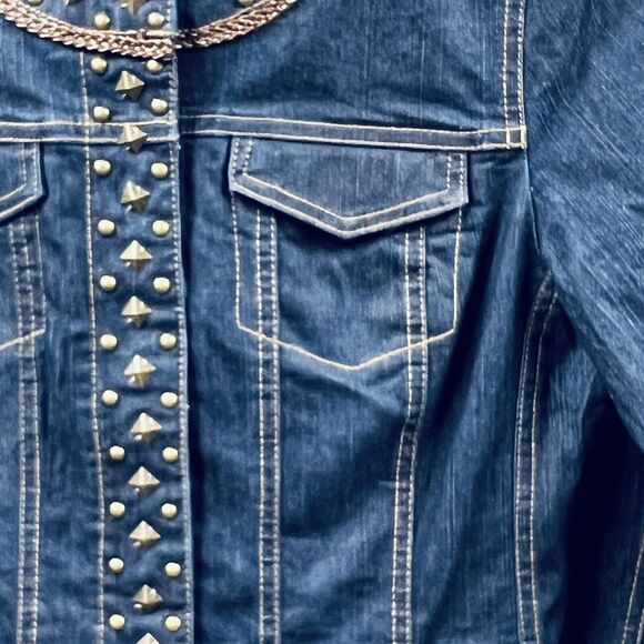 Ruby Rd. Jacket Woman 8 Petite Blue Denim Jean Coat Dark Wash Snap Closure - Picture 4 of 12